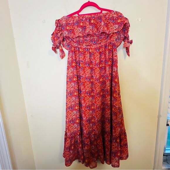 VICI Women's Santana Floral Tiered Off Shoulder Midi Dress Sz Medium Red Boho - Picture 3 of 13